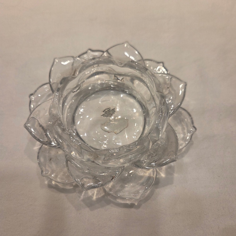 Shannon Crystal Lotus Flower Tea Light Candle Holder Hand Crafted Clear Glass